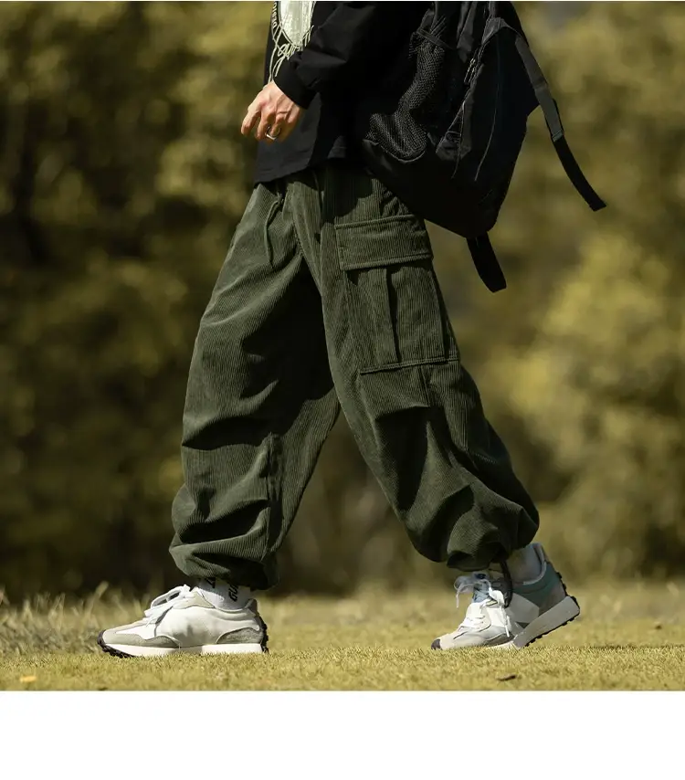 Men's Green Thick-Waist Wide-leg Casual Pants — feature 28