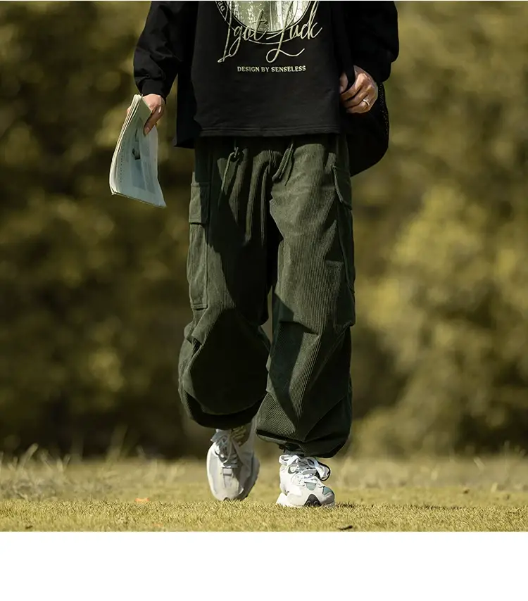 Men's Green Thick-Waist Wide-leg Casual Pants — feature 29