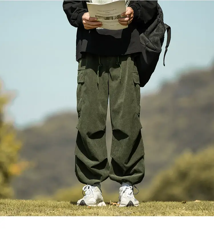 Men's Green Thick-Waist Wide-leg Casual Pants — feature 30