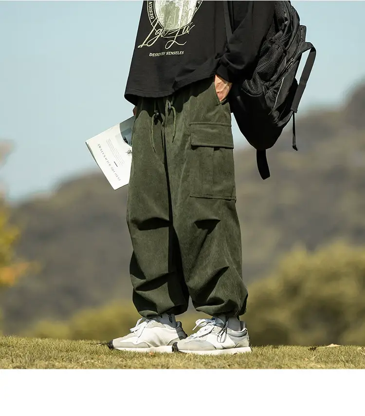 Men's Green Thick-Waist Wide-leg Casual Pants — feature 31