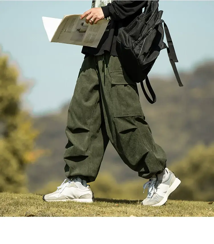 Men's Green Thick-Waist Wide-leg Casual Pants — feature 32