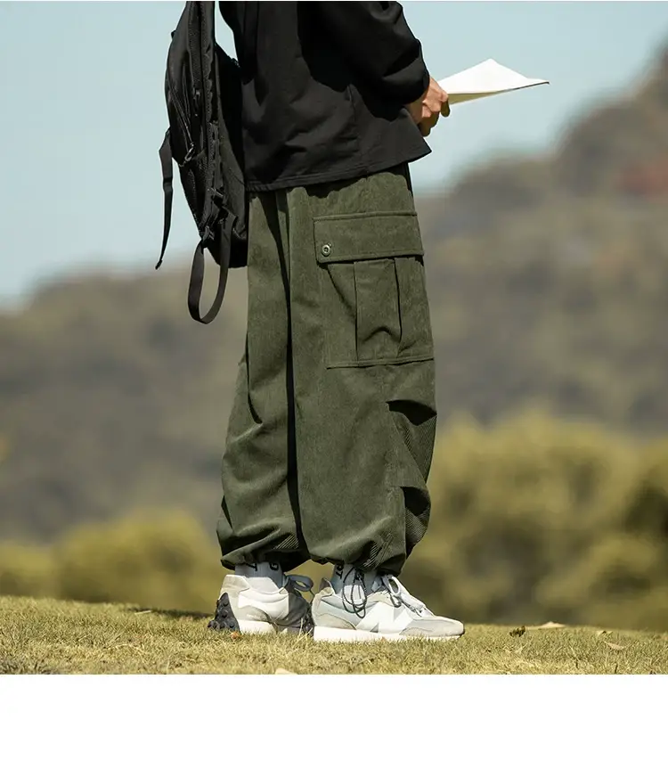 Men's Green Thick-Waist Wide-leg Casual Pants — feature 34