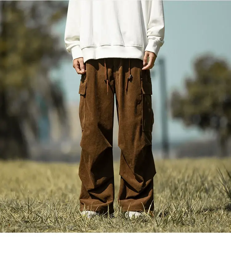 Men's Green Thick-Waist Wide-leg Casual Pants — feature 5