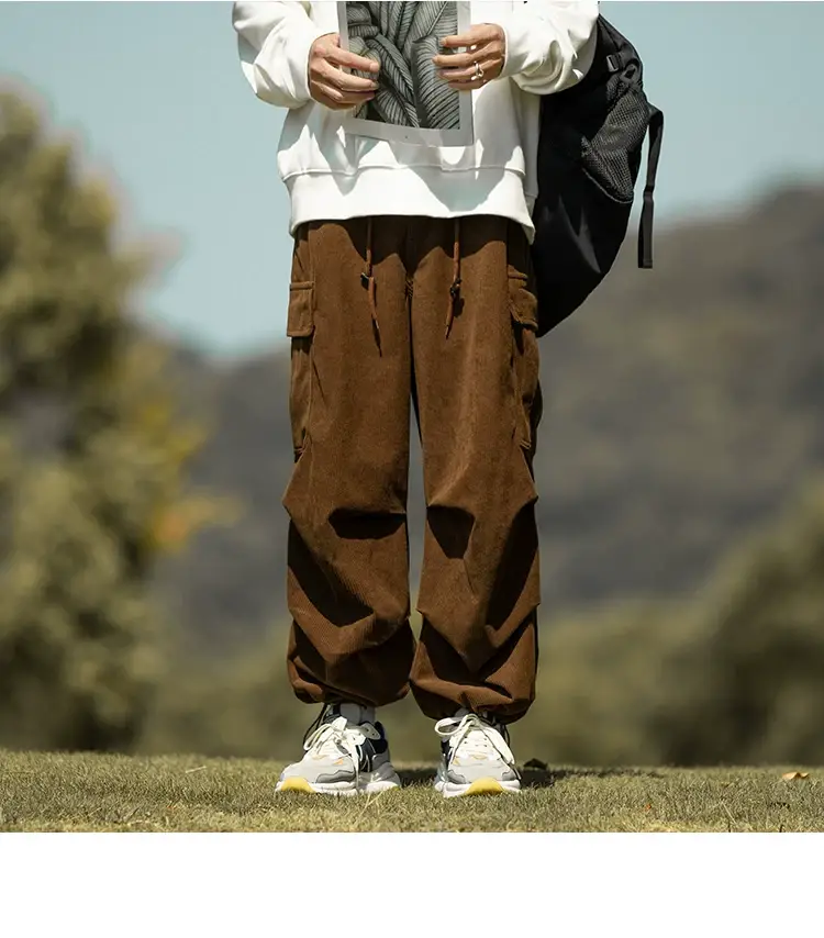 Men's Green Thick-Waist Wide-leg Casual Pants — feature 9