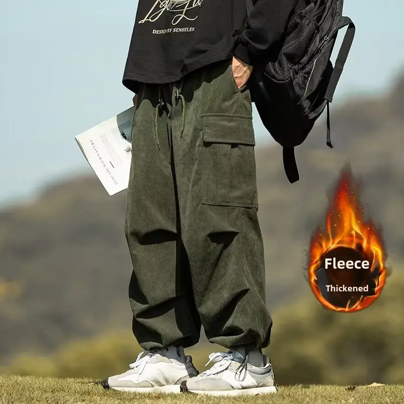Men's Green Thick-Waist Wide-leg Casual Pants - Image 5
