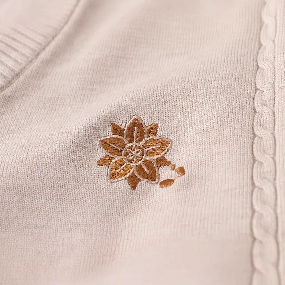 Japanese Style V Neck Pullover Sweater Beige Embroidered - Image 4
