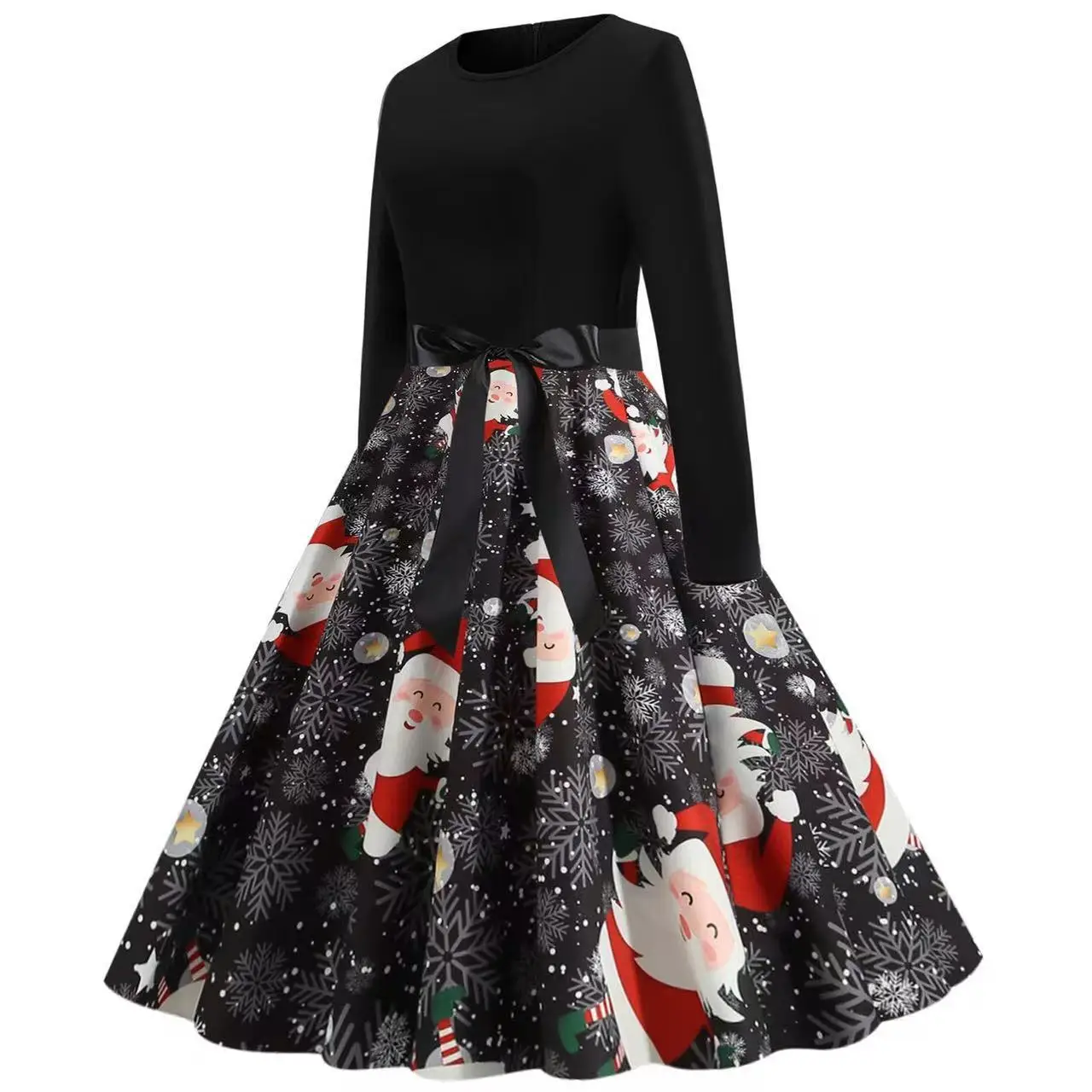 Women's Black Christmas Explosion A-Line Skirt Dress - Image 3