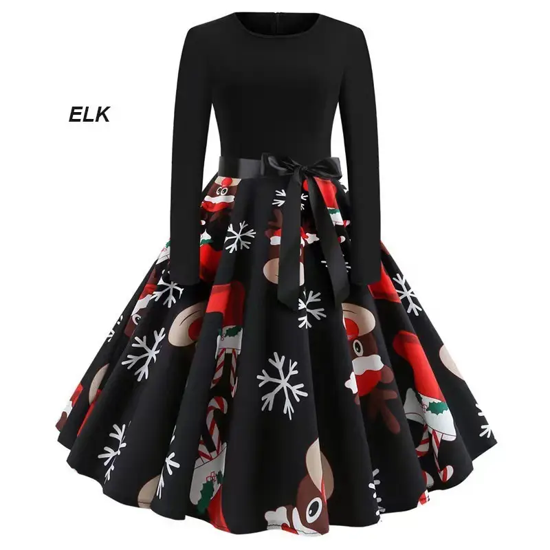 Women's Black Christmas Explosion A-Line Skirt Dress - Image 6