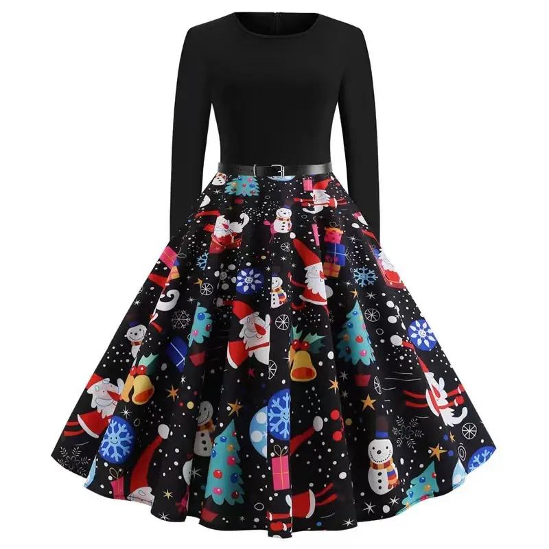 Women's Black Christmas Explosion A-Line Skirt Dress - Image 7