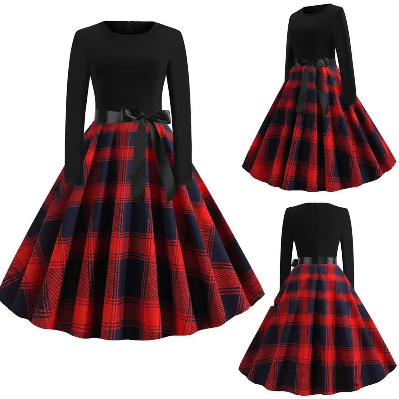 Women's Black Christmas Explosion A-Line Skirt Dress — feature 3