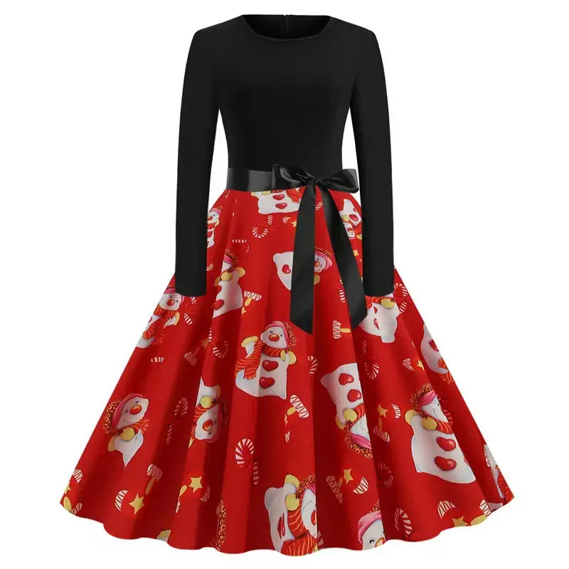 Women's Black Christmas Explosion A-Line Skirt Dress - Image 2