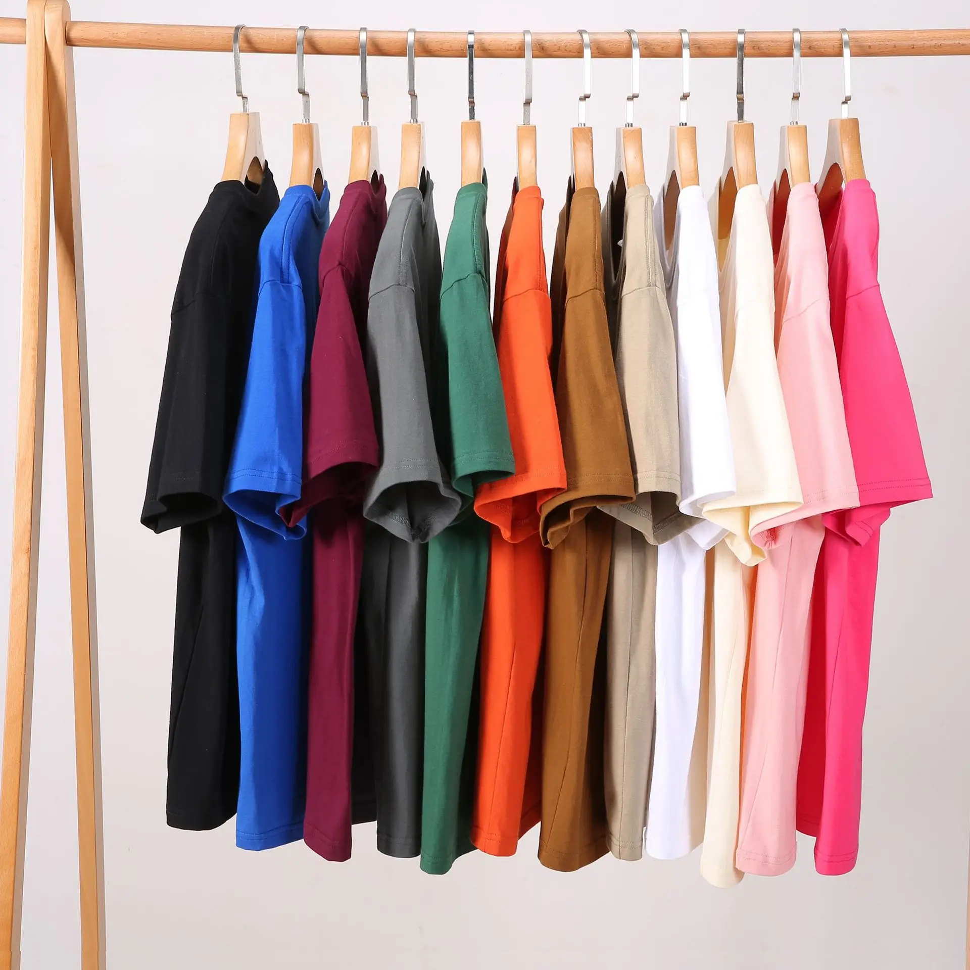 200g Loose Shoulder T-Shirt Maroon Men Women - Image 15