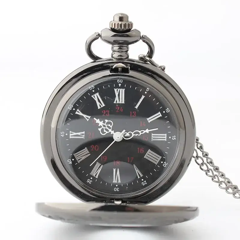 Vintage Roman Embossed Pocket Watch with Chain - Image 2