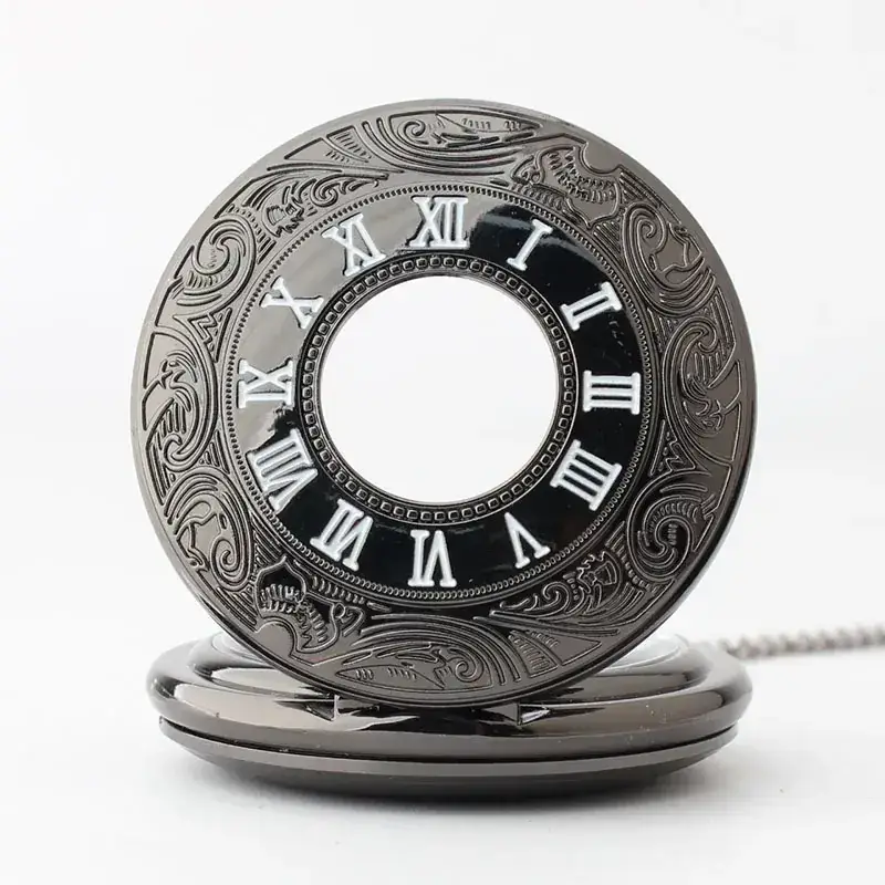 Vintage Roman Embossed Pocket Watch with Chain - Image 3