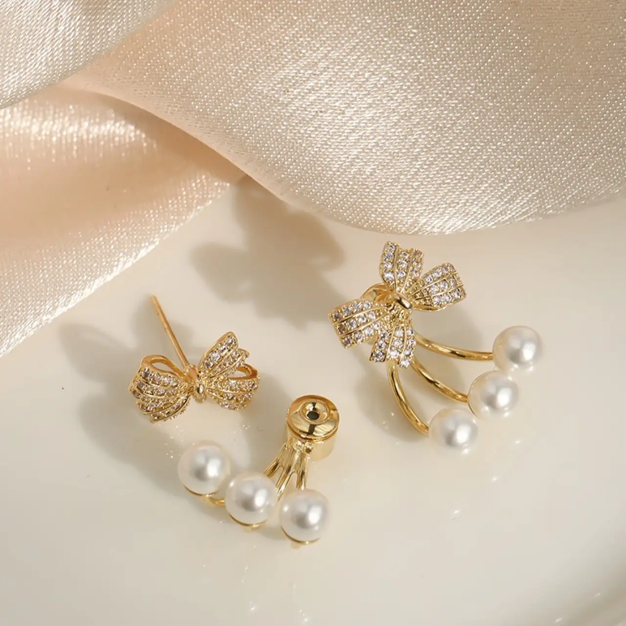 S925 Silver Pearl Bow Earrings for Girls — feature 6