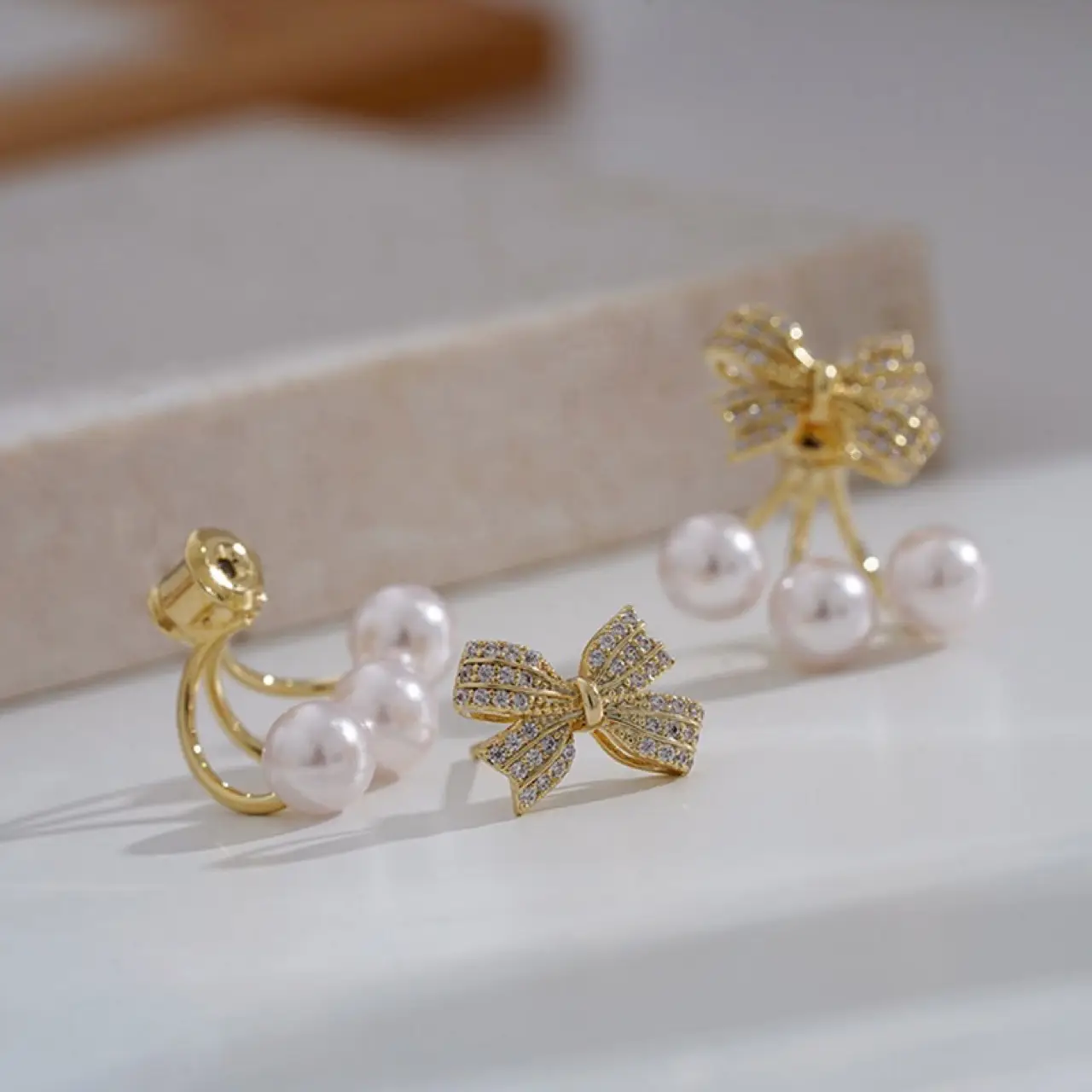 S925 Silver Pearl Bow Earrings for Girls — feature 9