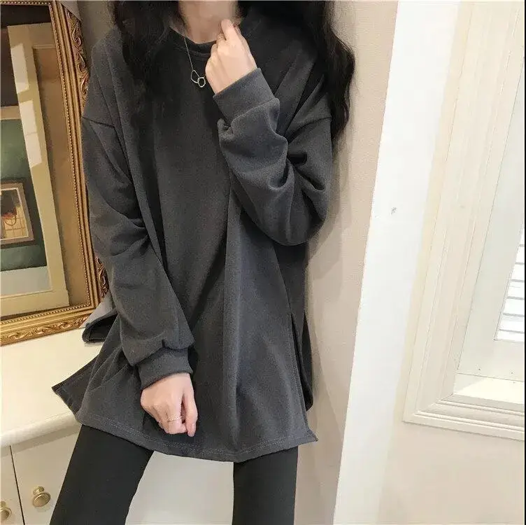 Black Velvet Long Sleeve Top with Split Hem Design - Image 5