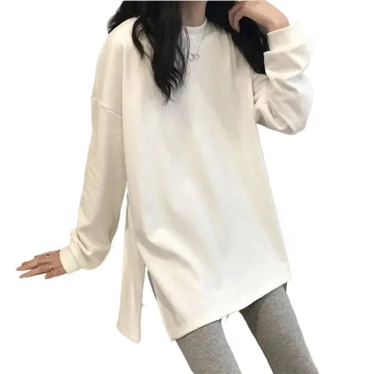 Black Velvet Long Sleeve Top with Split Hem Design - Image 8