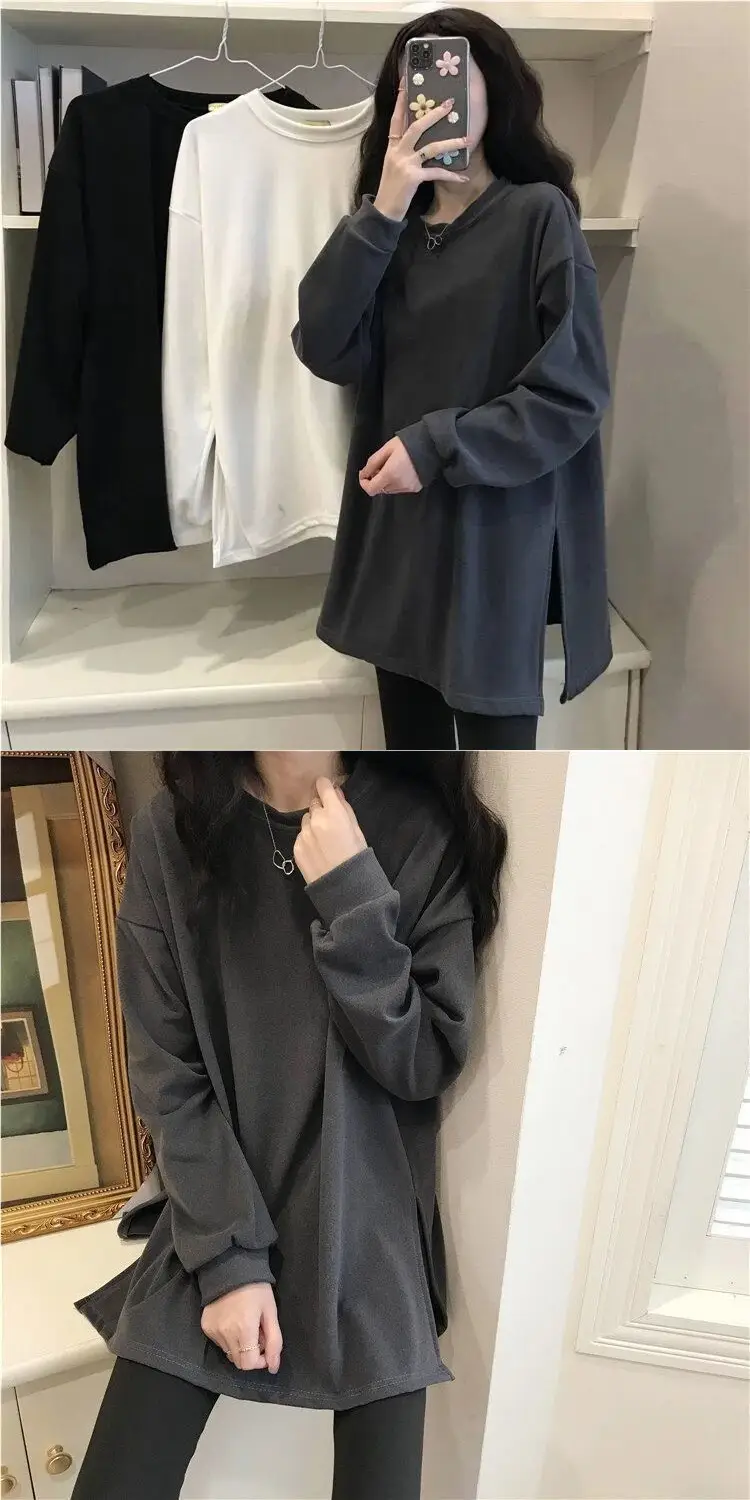 Black Velvet Long Sleeve Top with Split Hem Design — feature 11
