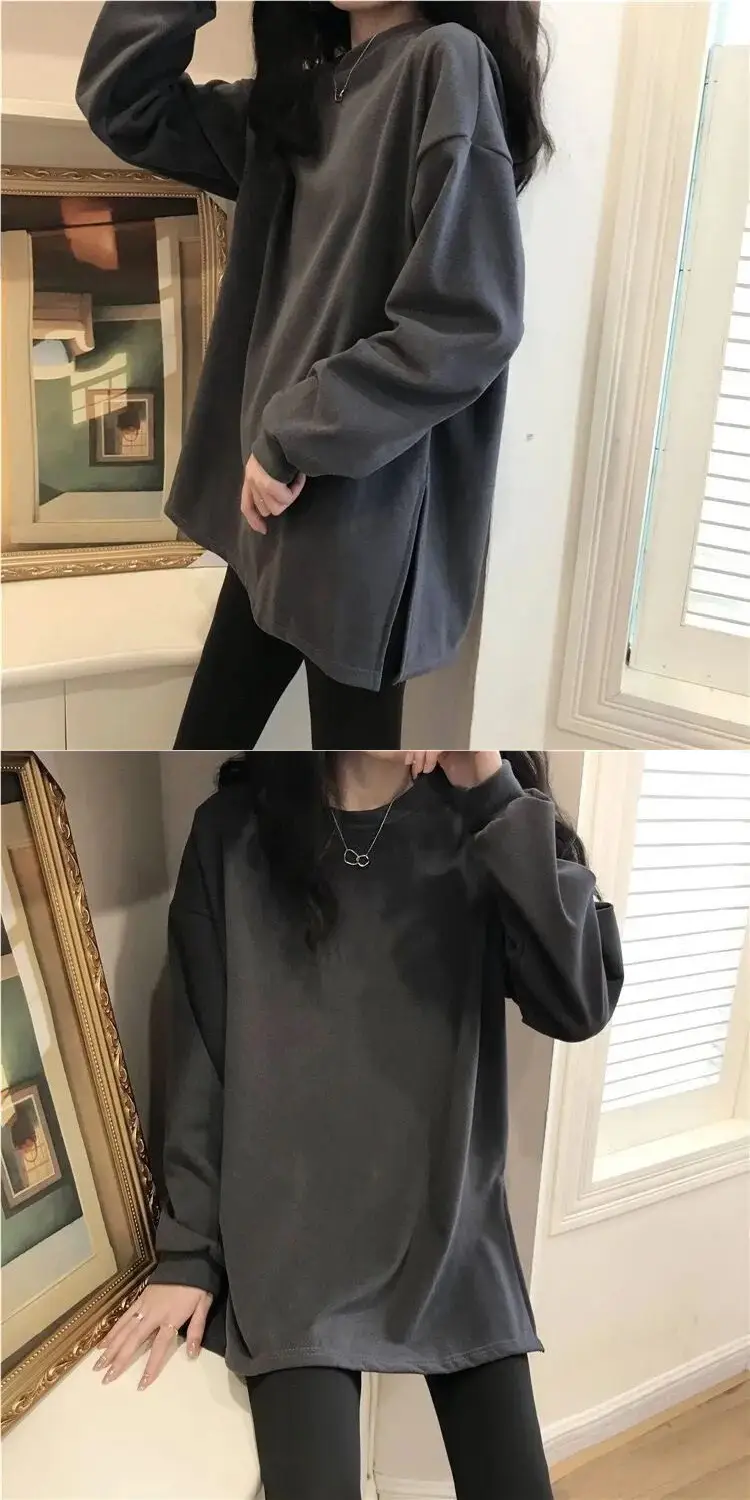 Black Velvet Long Sleeve Top with Split Hem Design — feature 12