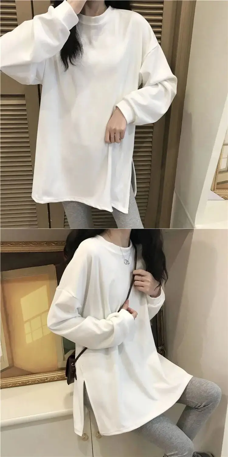 Black Velvet Long Sleeve Top with Split Hem Design — feature 14