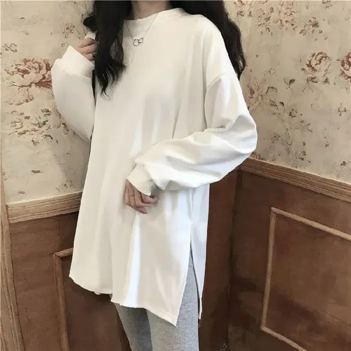 Black Velvet Long Sleeve Top with Split Hem Design - Image 2