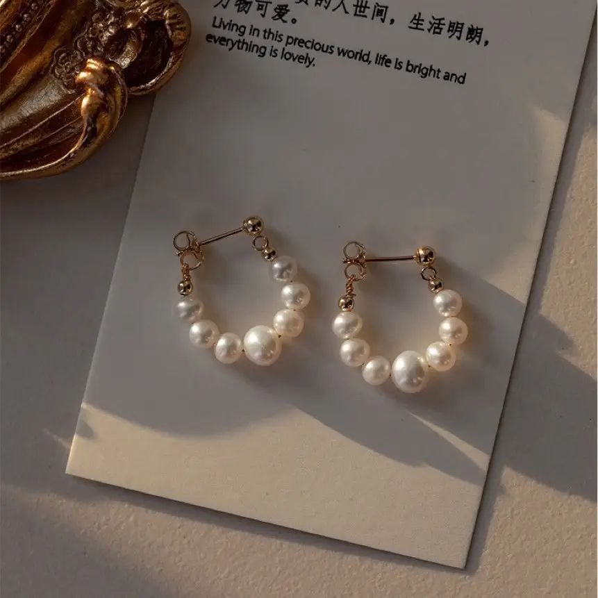 Retro Pearl Earrings Gold 14K Light Luxury - Image 5