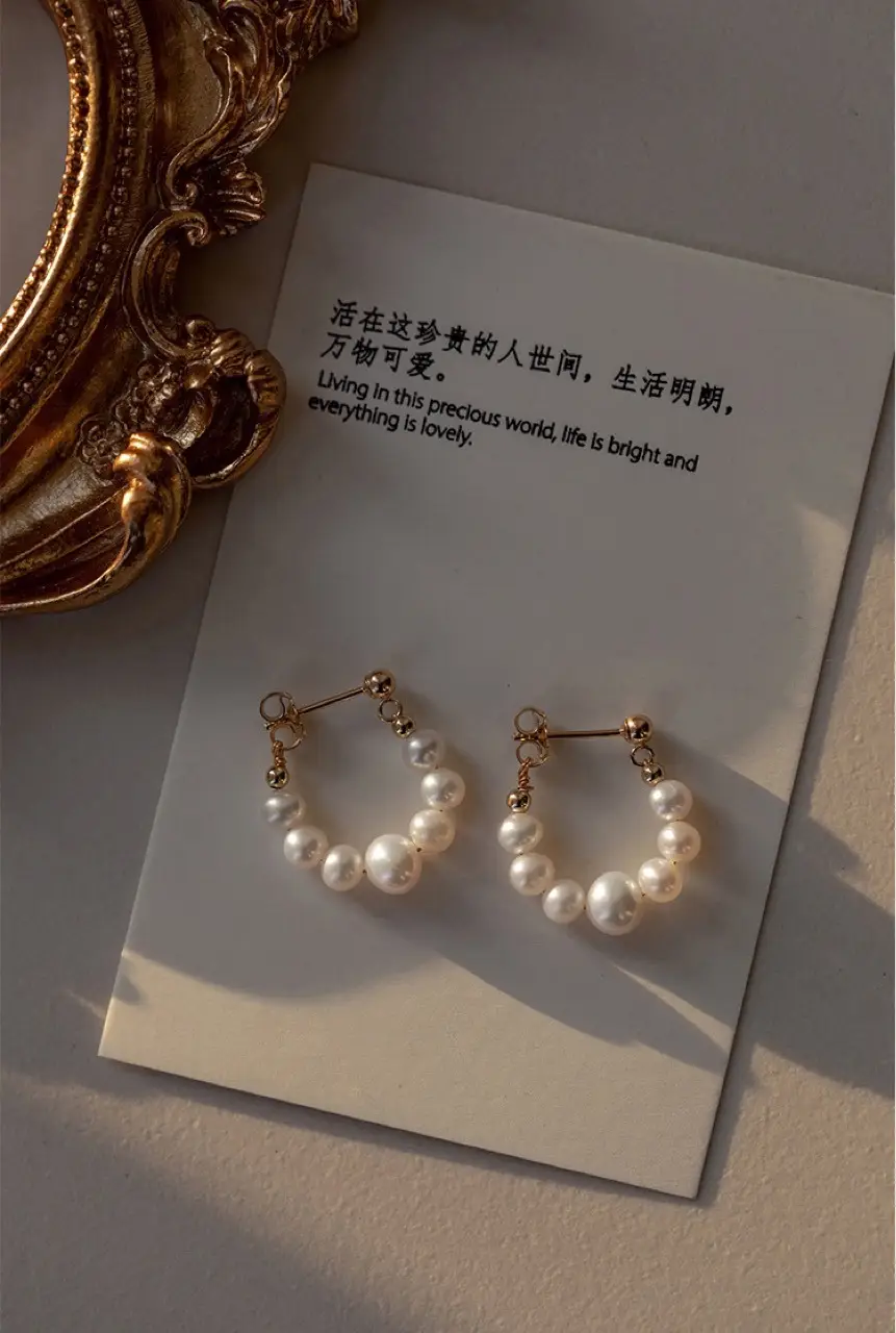 Retro Pearl Earrings Gold 14K Light Luxury — feature 5