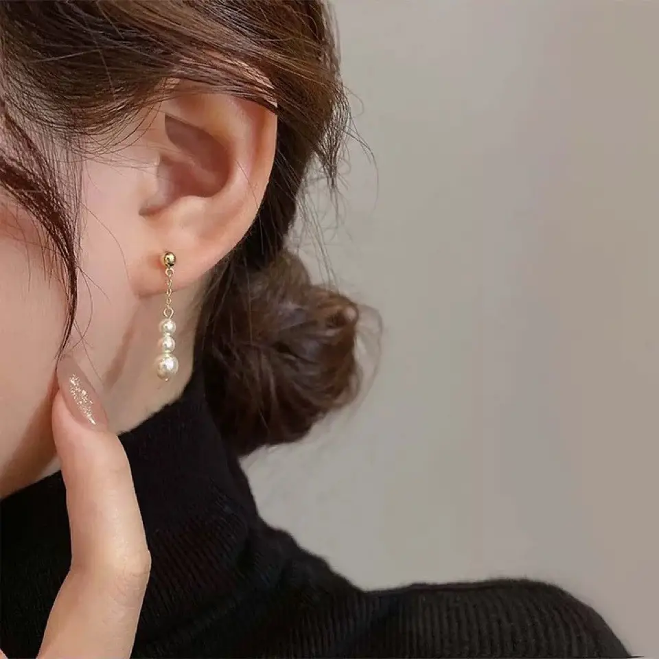Classic White Pearl Earrings for Women - Image 2