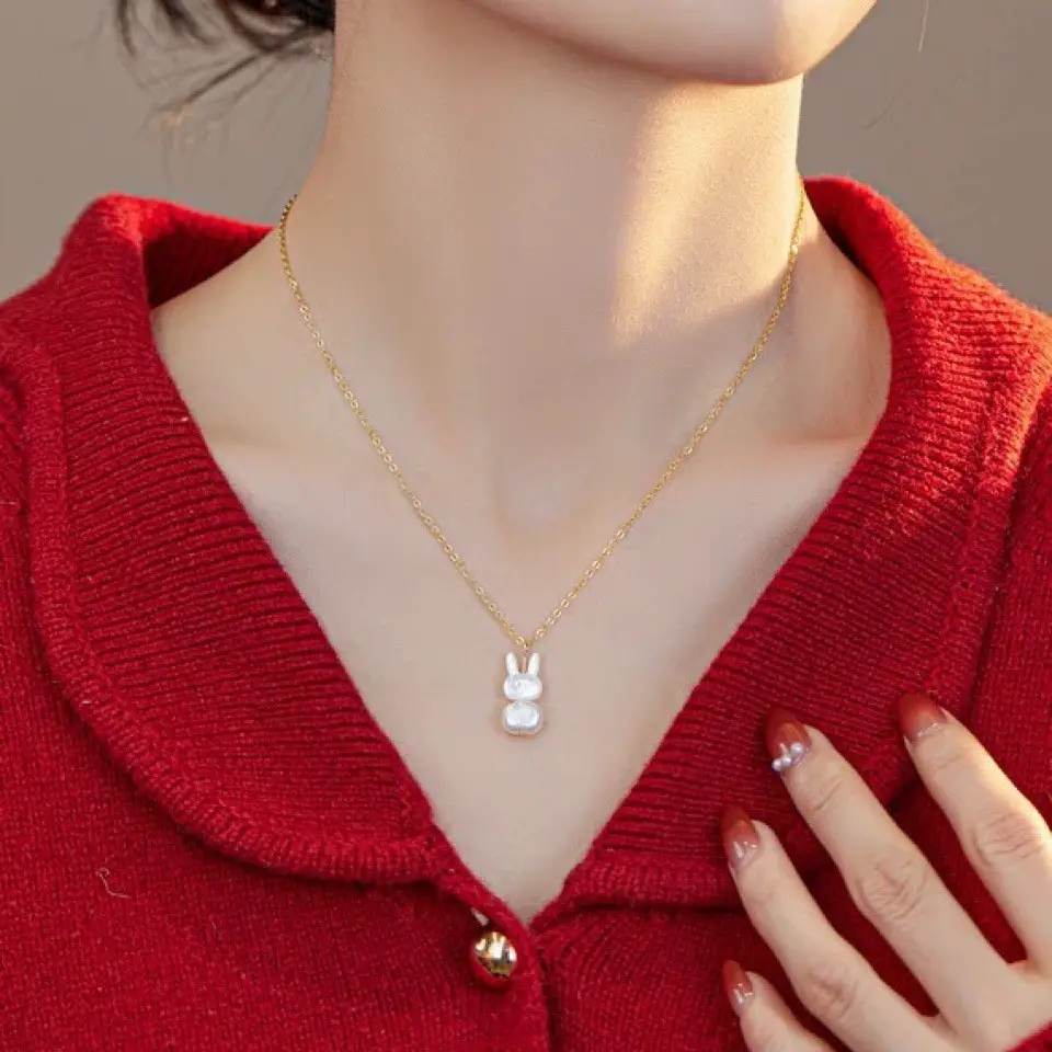 Rabbit Pearl Clavicle Necklace Light Gold