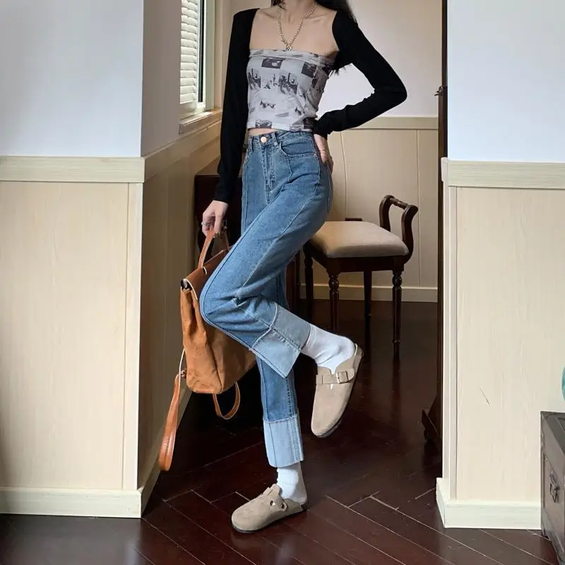 Vintage Blue High-Waisted Straight Leg Jeans for Women - Image 5