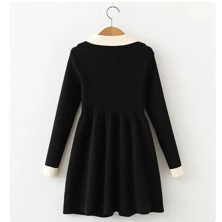 Black Korean Style Lapel Dress for Girls - Image 3