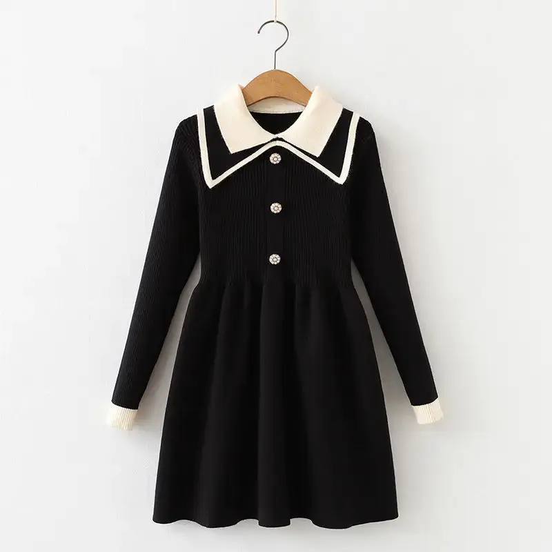 Black Korean Style Lapel Dress for Girls — feature 10