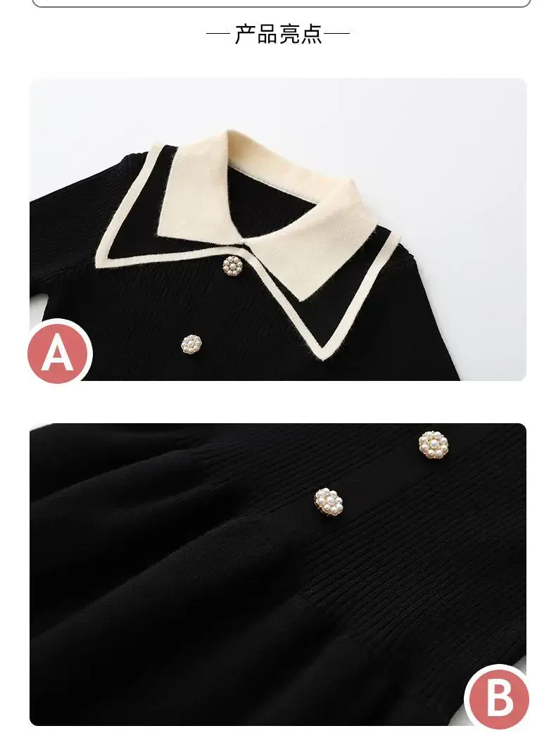 Black Korean Style Lapel Dress for Girls — feature 4