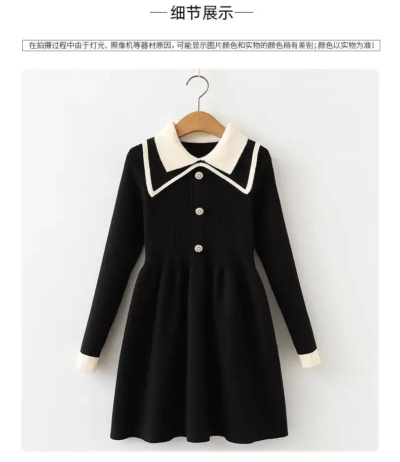 Black Korean Style Lapel Dress for Girls — feature 6
