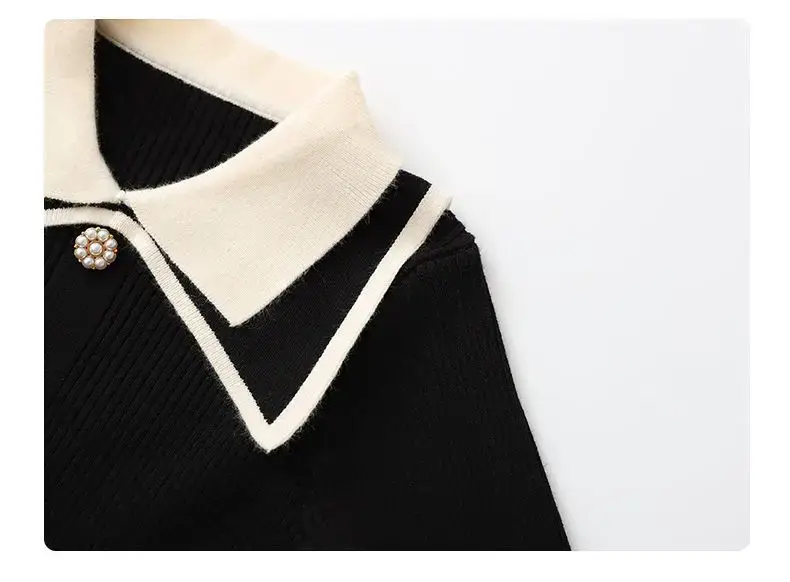 Black Korean Style Lapel Dress for Girls — feature 7