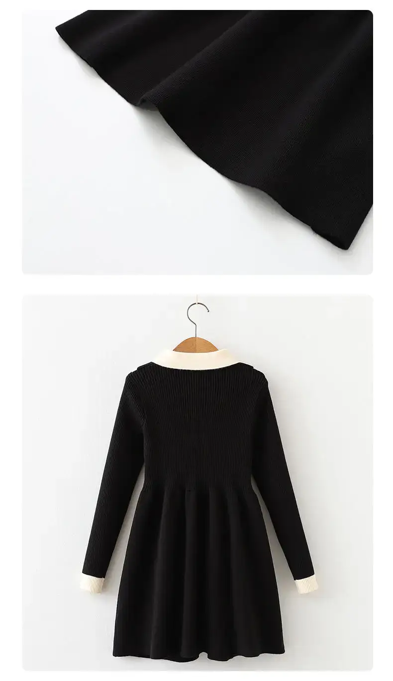 Black Korean Style Lapel Dress for Girls — feature 9