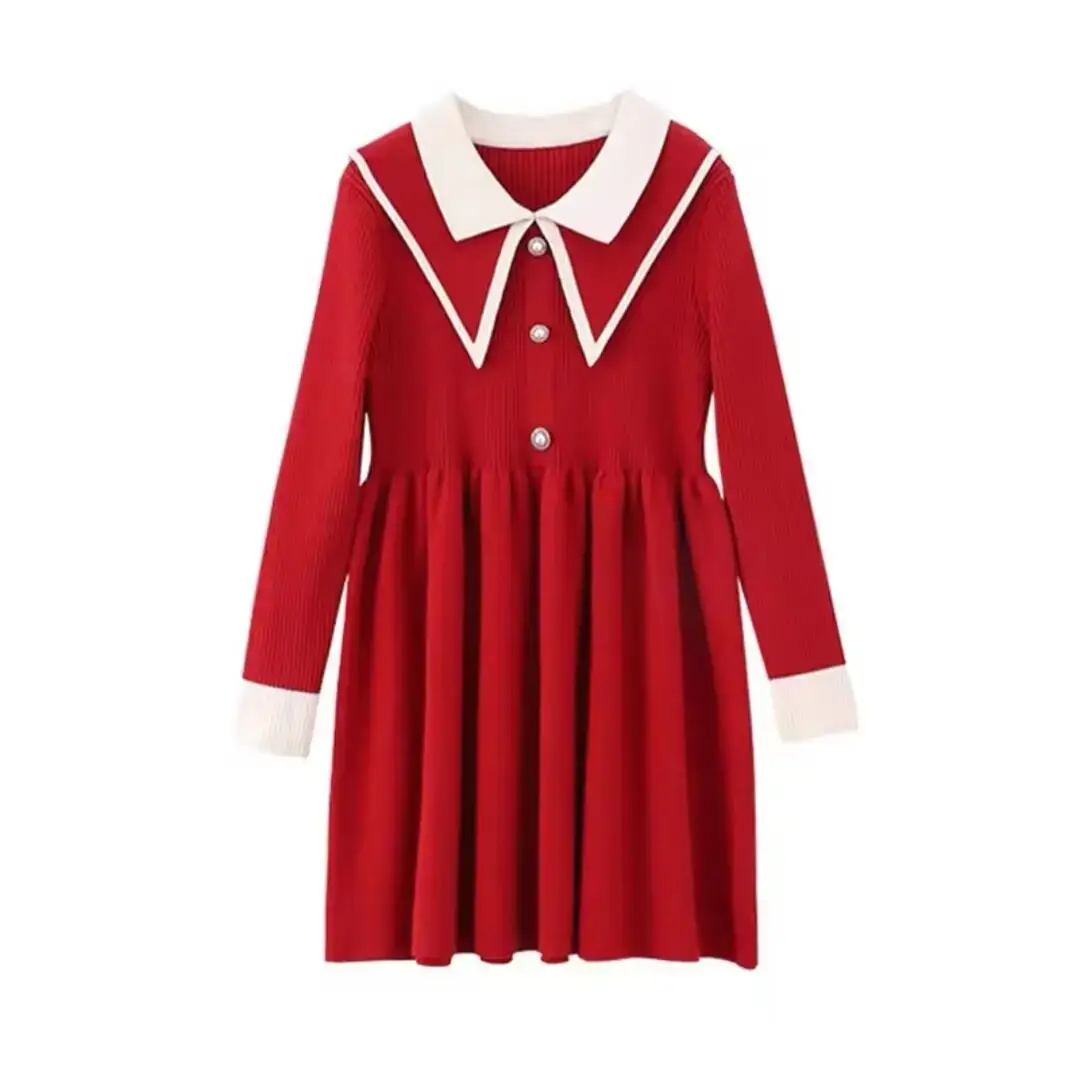 Black Korean Style Lapel Dress for Girls - Image 2