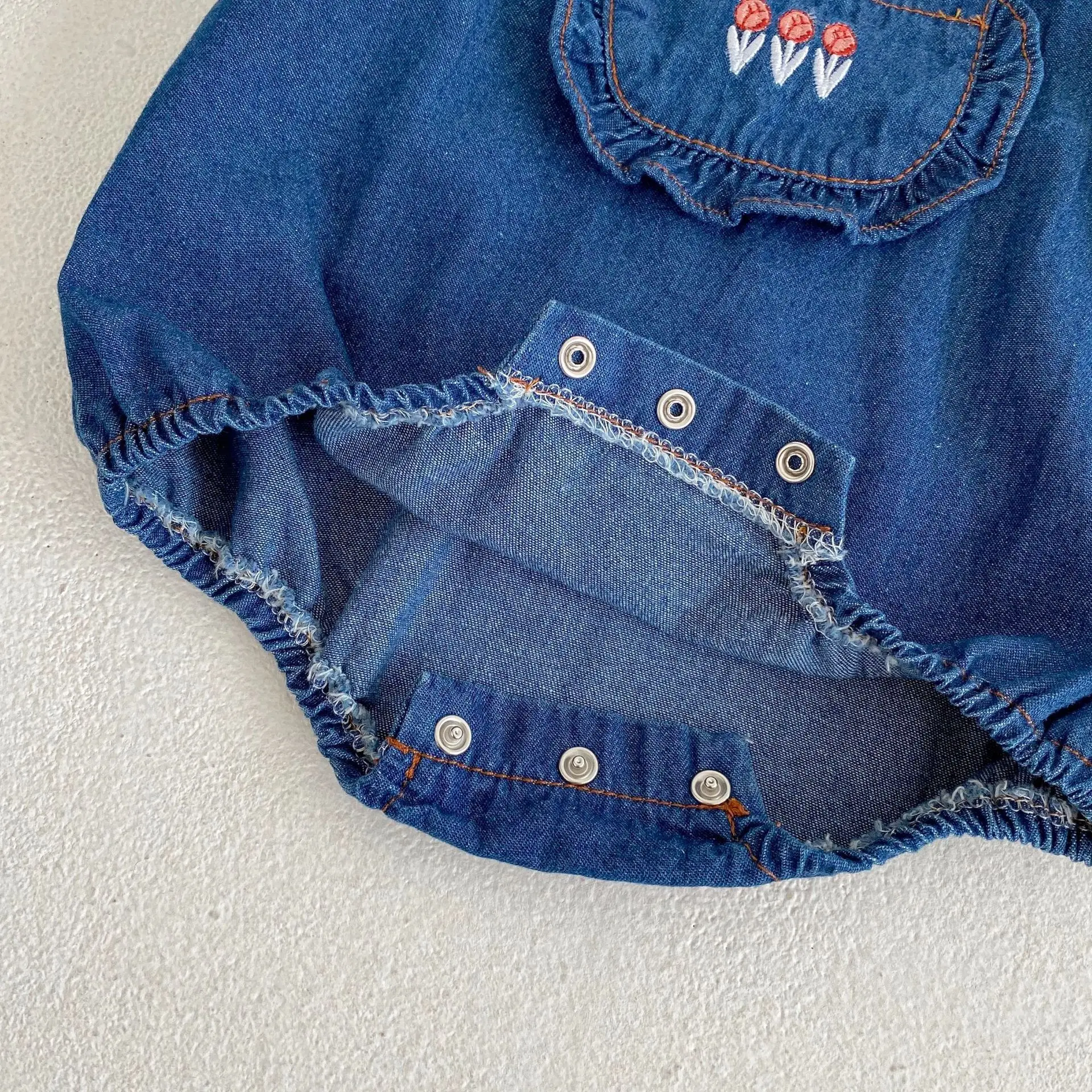 Baby Girl Rabbit Collar Striped Top + Flower Denim Overalls Suit — feature 15