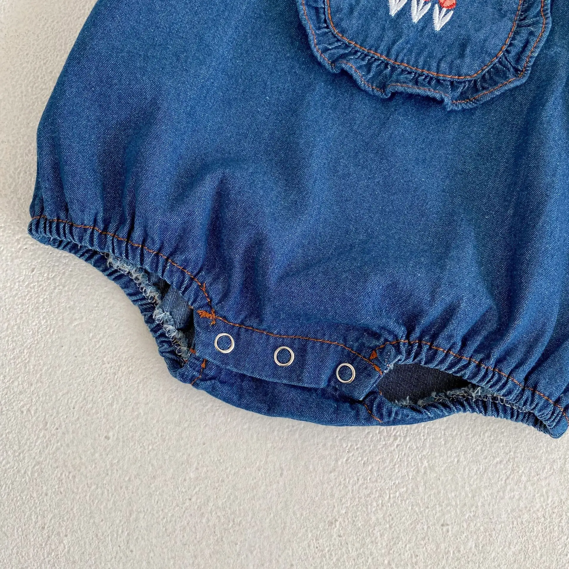 Baby Girl Rabbit Collar Striped Top + Flower Denim Overalls Suit — feature 16