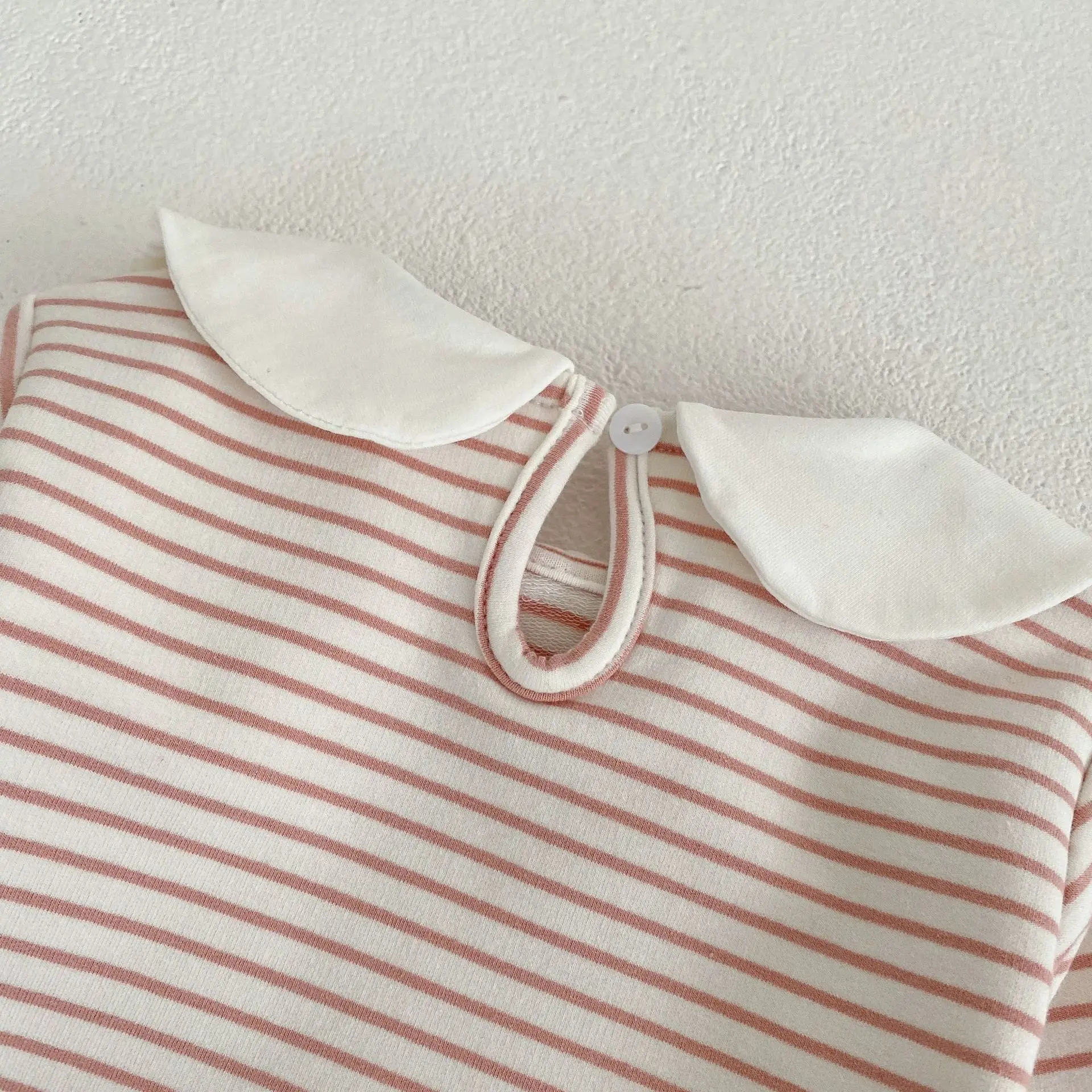 Baby Girl Rabbit Collar Striped Top + Flower Denim Overalls Suit — feature 18