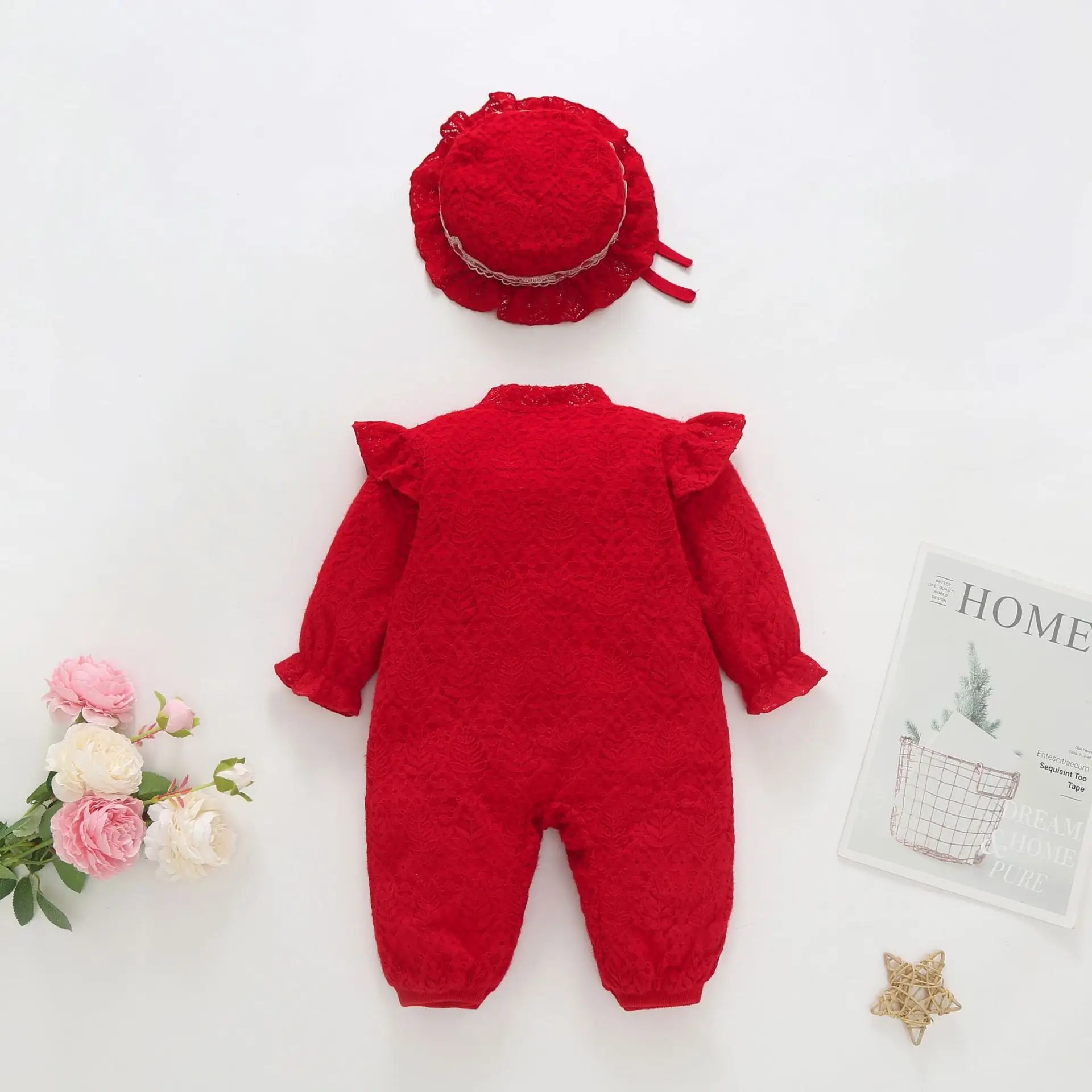 Red Fleece Baby Jumpsuit for Newborns 100 Days