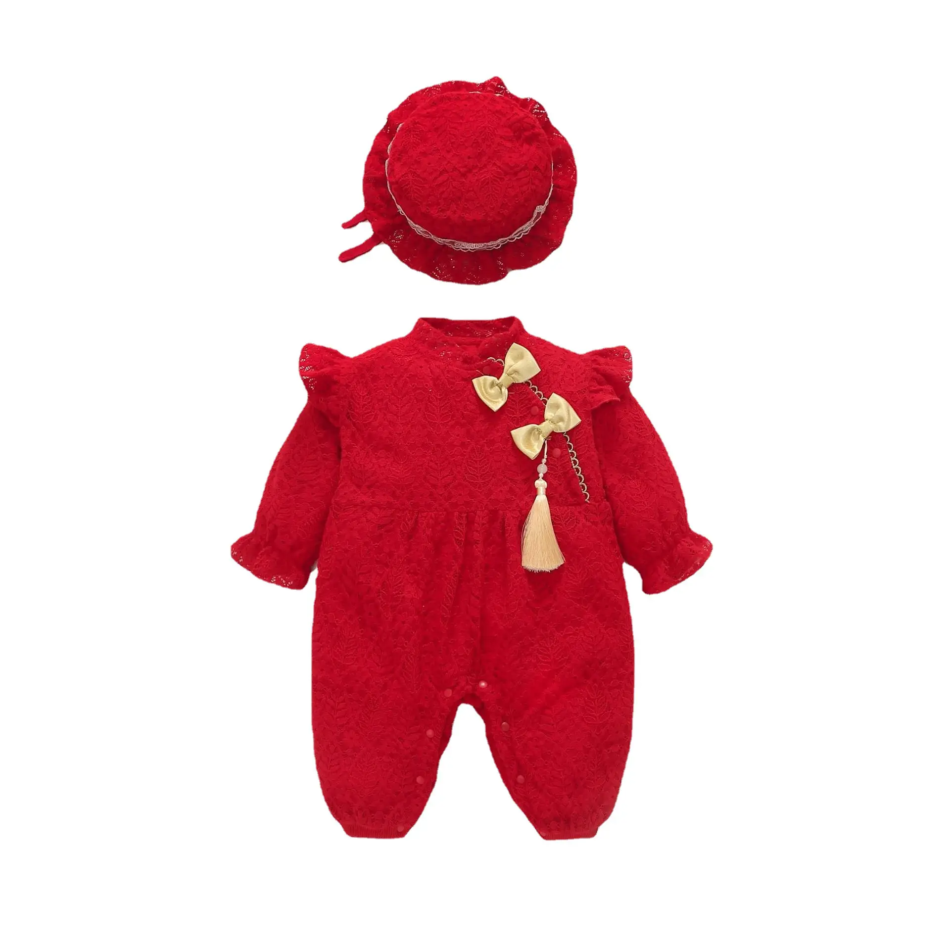 Red Fleece Baby Jumpsuit for Newborns 100 Days