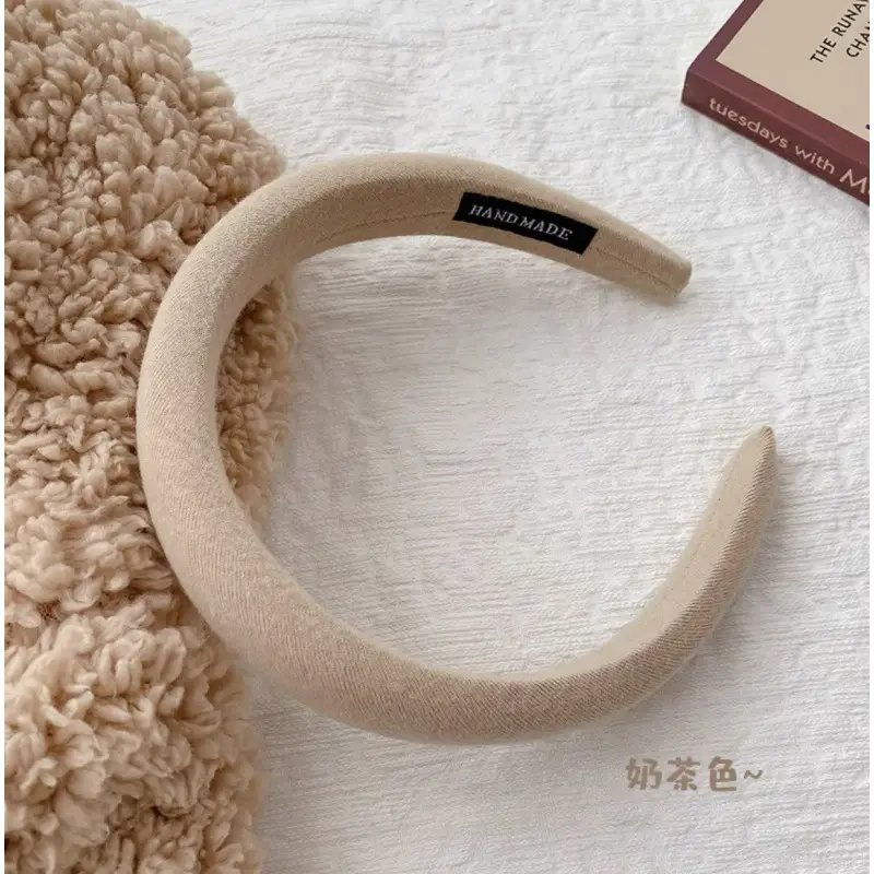 High Skull Wide Bristle Sponge Headband Beige Autumn Winter - Image 3