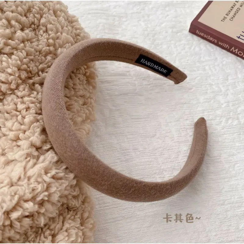 High Skull Wide Bristle Sponge Headband Beige Autumn Winter - Image 4