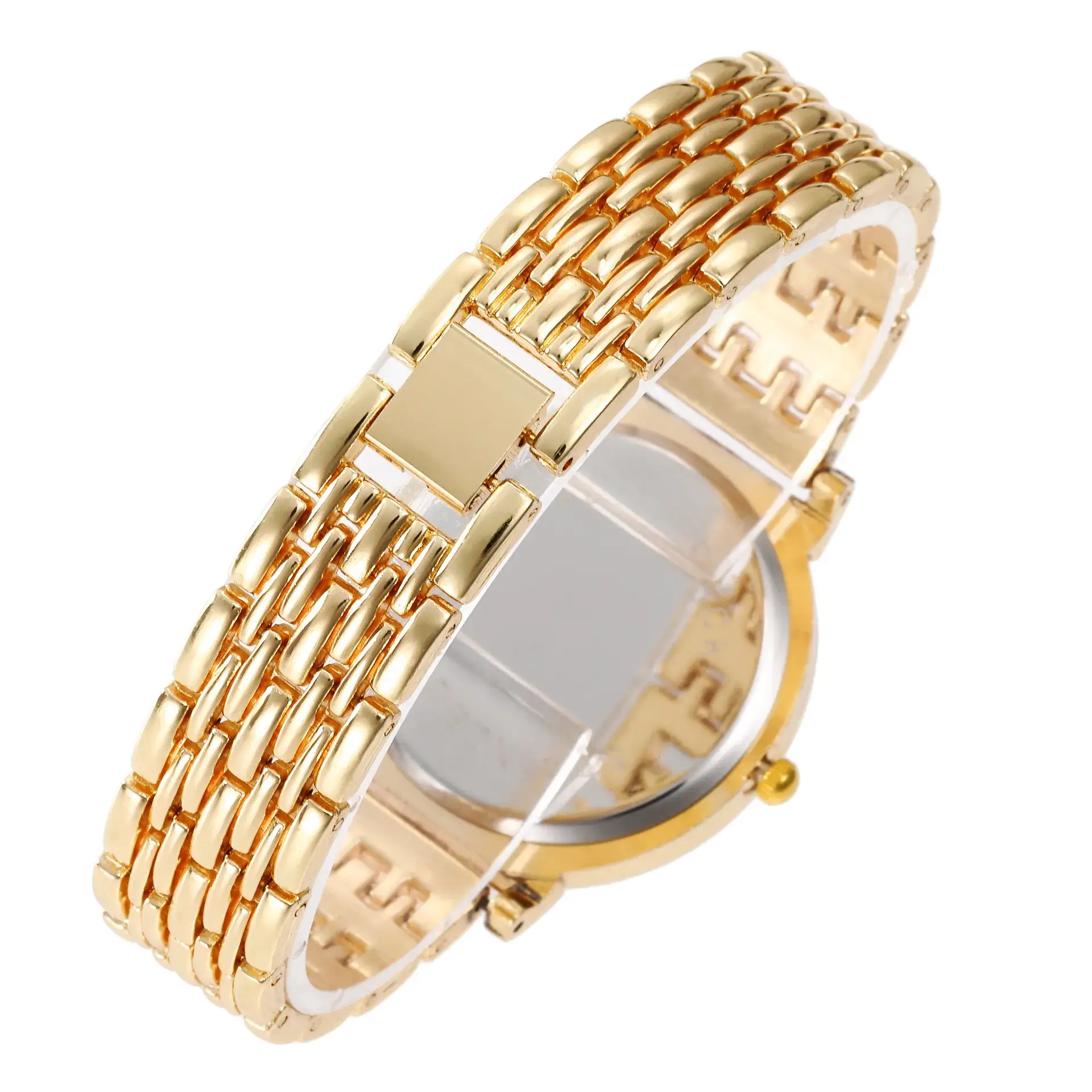 Golden Women's Quartz Bracelet Watch with Diamond Dial