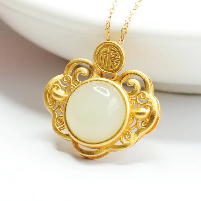 Guan Yu S925 Silver Inlaid White Jade Necklace - Image 3