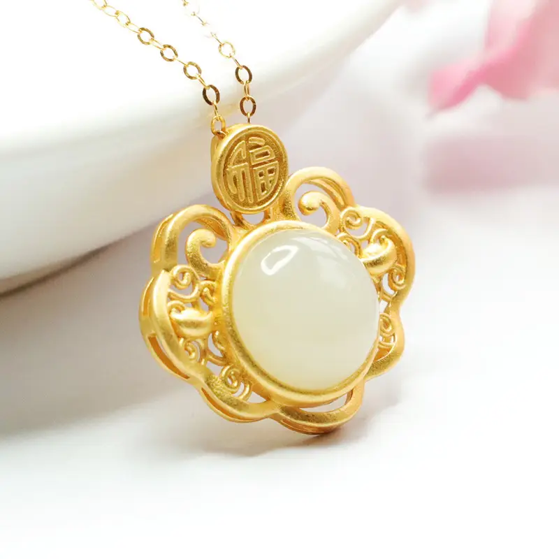Guan Yu S925 Silver Inlaid White Jade Necklace - Image 4