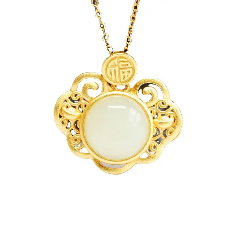 Guan Yu S925 Silver Inlaid White Jade Necklace - Image 6