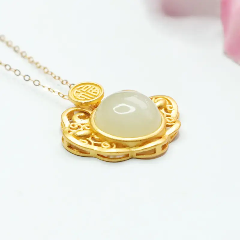 Guan Yu S925 Silver Inlaid White Jade Necklace — feature 7